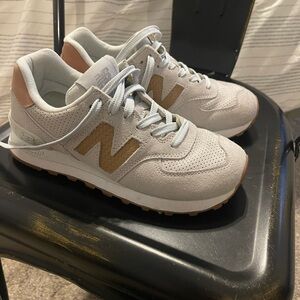 New Balance 574 Women's Gray and Tan Sneakers